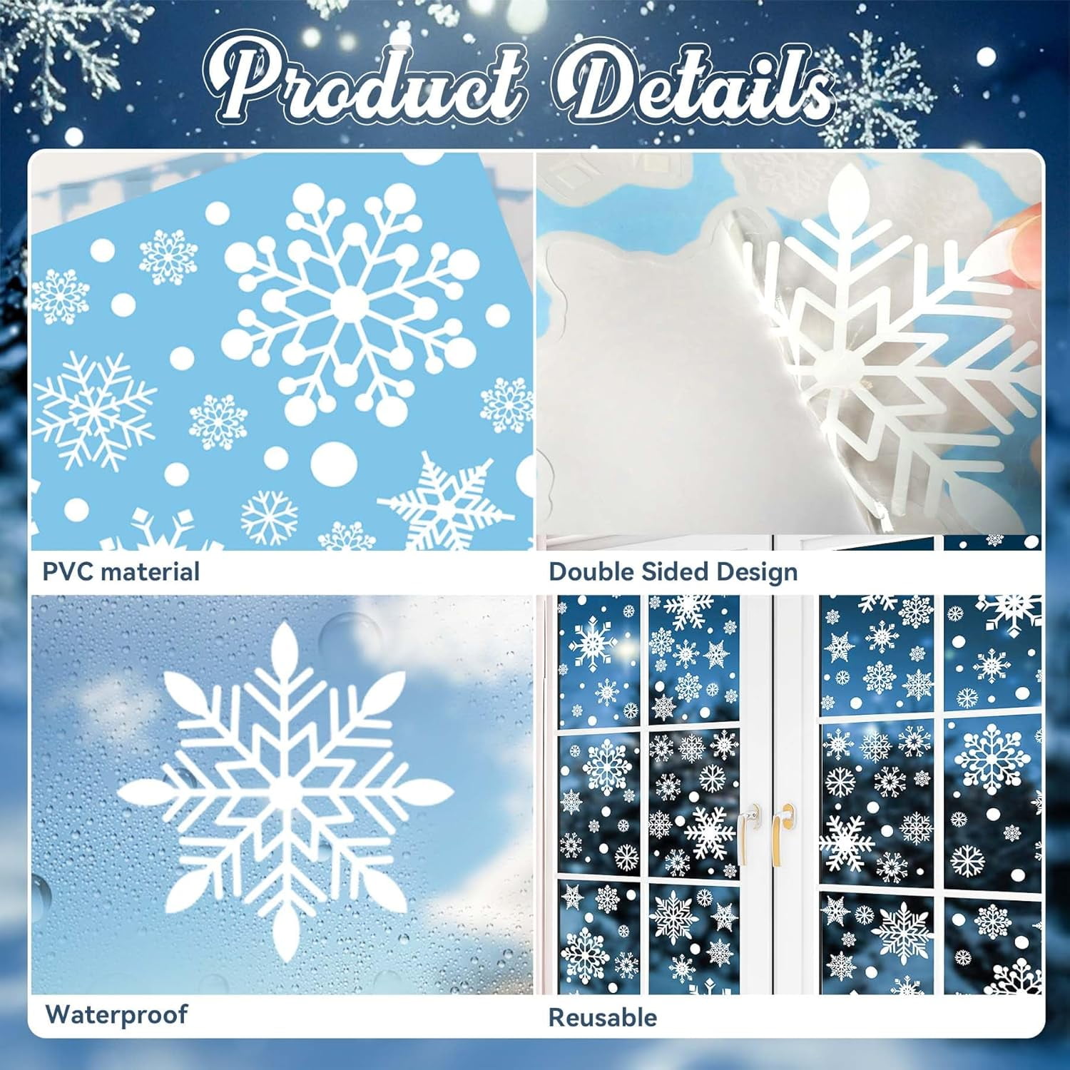 155 Pcs White Snowflakes Window Clings for Glass Windows - 8 Sheets Christmas Window Decal Stickers for Home Office Shop Classroom Indoor for Xmas Holiday Winter Wonderland Frozen Themed Party
