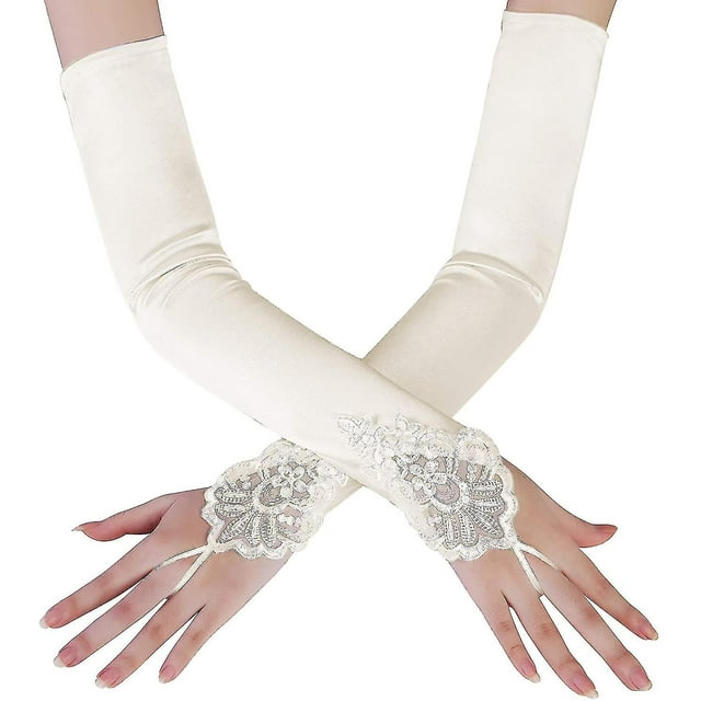 Long Opera Party 20s Satin Gloves Stretchy Adult Size Elbow Length