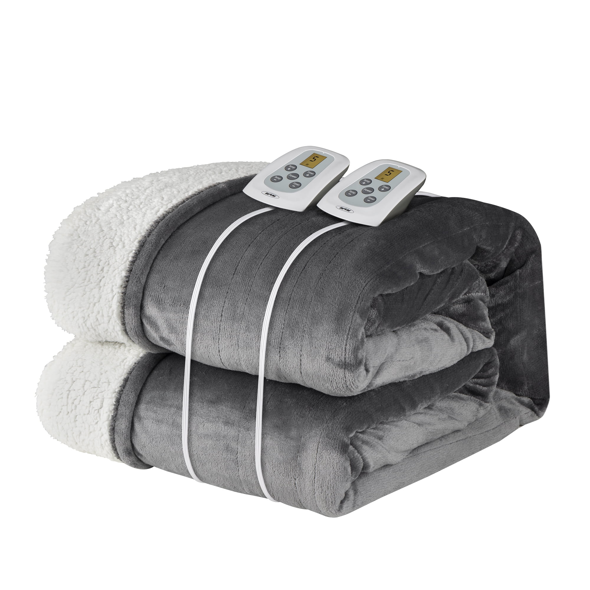 Royalcraft Heated Blanket Queen Size, Electric Throw Dual Control, 10 Heat Settings, 12 Hours Auto Off, Soft Flannel and Sherpa, Machine Washable, ETL Certified,Grey
