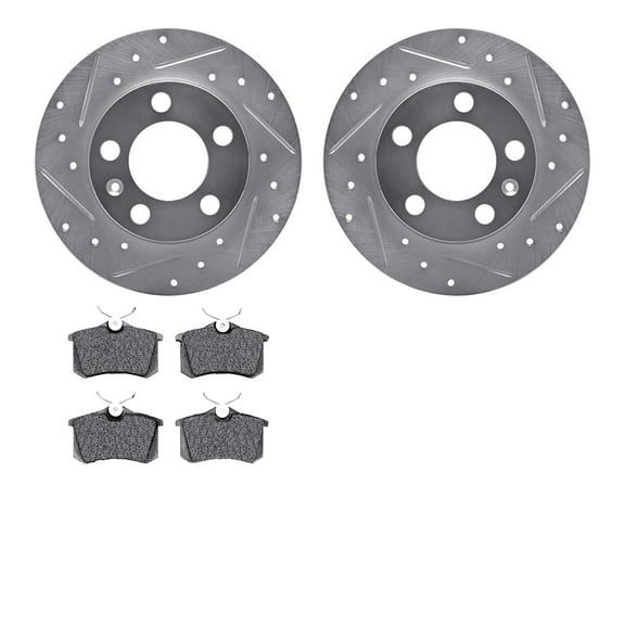 Dynamic Friction Company Rear Brake Rotors-Drilled and Slotted-Silver with 5000 Advanced Brake Pads 7502-74035