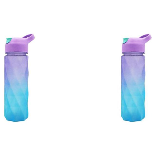 Injueey Botella de agua de 600 ml, vaso portátil para beber, degradado, reutilizable, deportivo, para el hogar, bebida, púrpura, azul Gradiente azul púrpura 2Conjunto