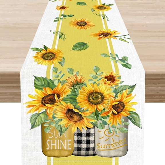 Minizmin Summer Spring Seasonal Watercolor Sunshine Yellow Floral Sunflower Decorations Rustic Farmhouse Table Center Decor for Home Kitchen Dining Patio Indoor Outdoor