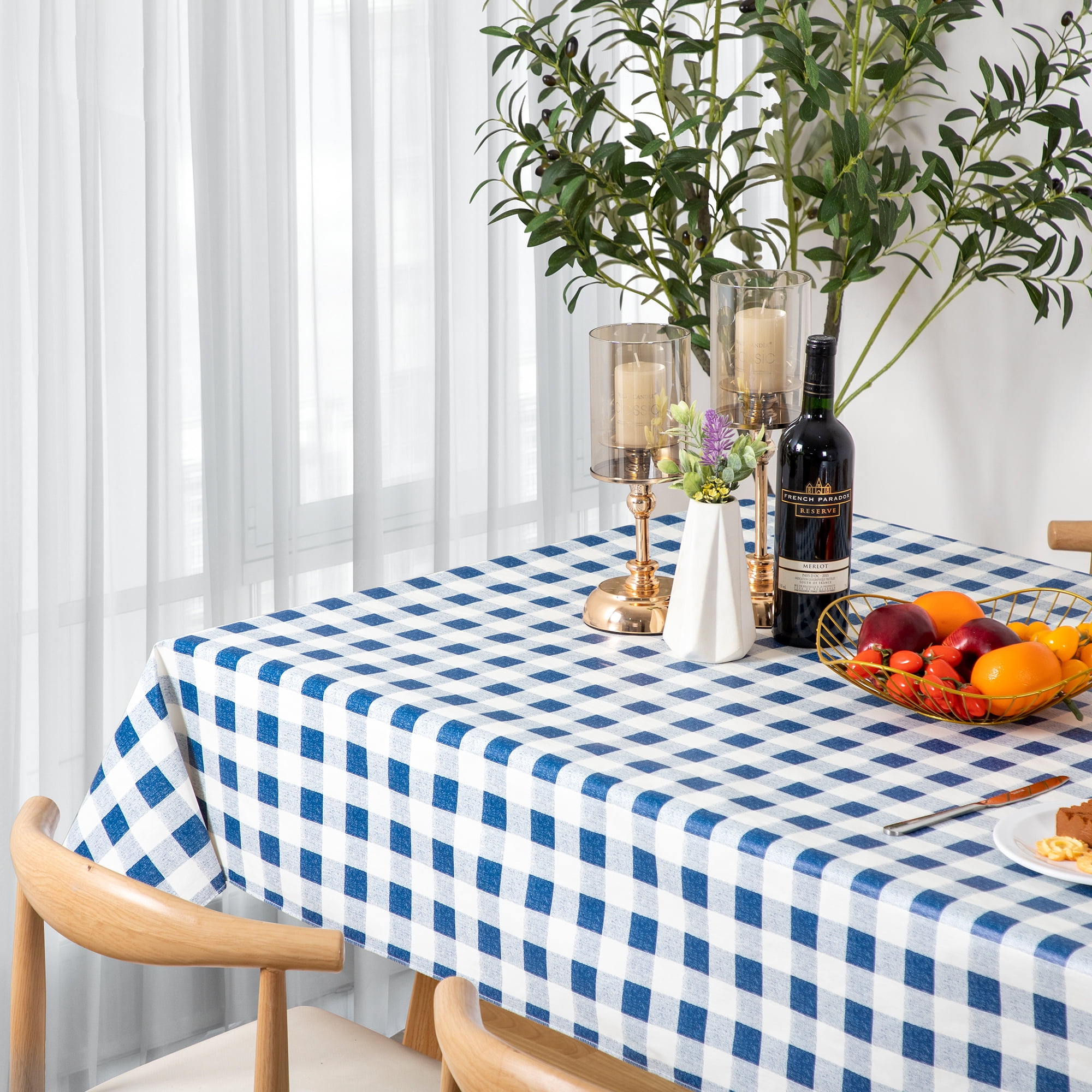 Buffalo Plaid Tablecloth 52x70 inch Plastic Checkered Vinyl Tablecloth with Flannel Backing Party Table Cloth 100% Oilcloth Waterproof Tablecloth
