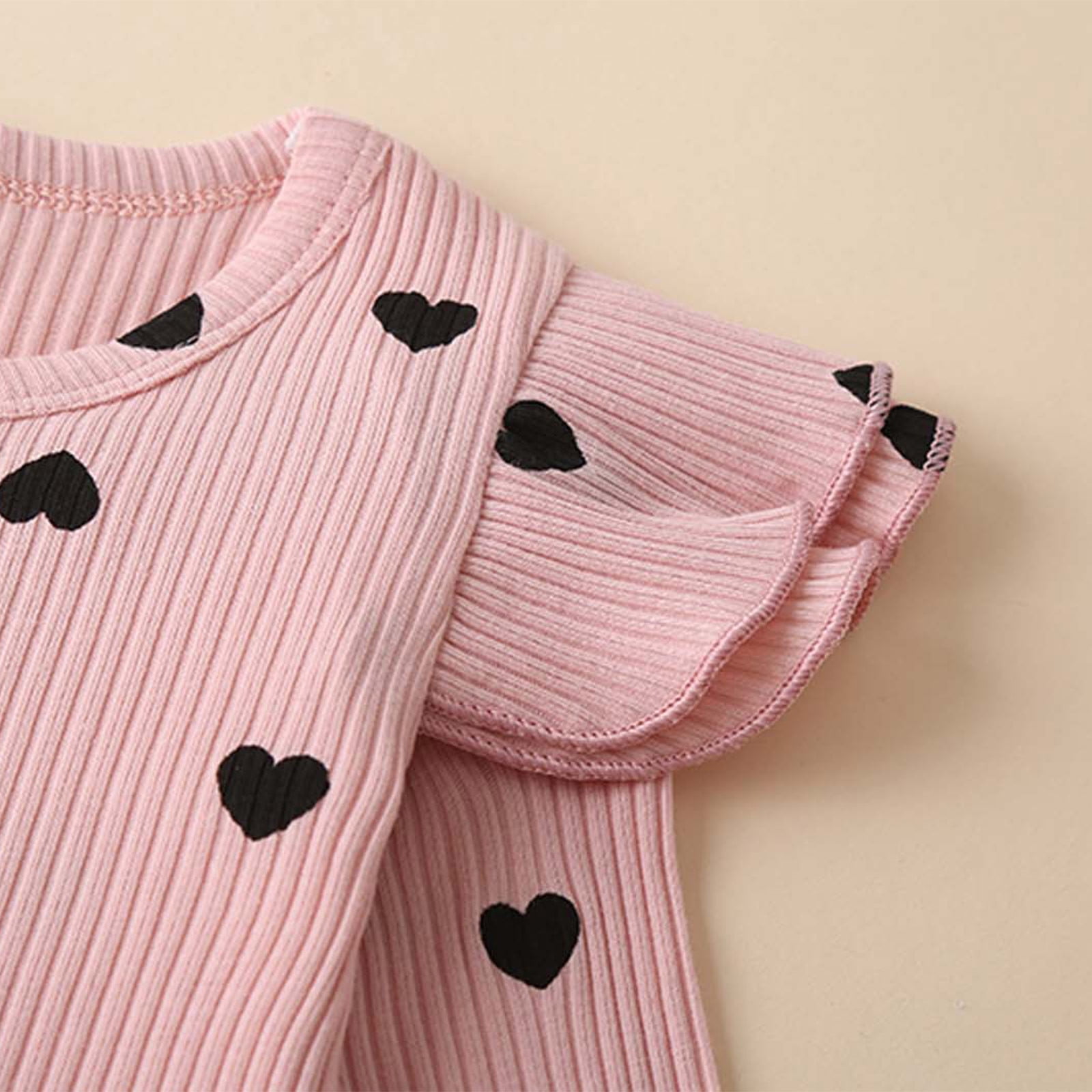 Newborn Baby Girl Clothes Ruffle Long Sleeve Romper Tops Pants Headband Infant Cute Heart Print Fall Outfits