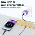 thumbnail image 2 of Compatible for iPhone Charger Block, 20W Dual Port Charger Block with 6FT USB-C to Light-ning Cable, Wall Charger Adapter Type-C Charger USB C Brick Cube Power Base Compatible with iPhone(Purple), 2 of 7