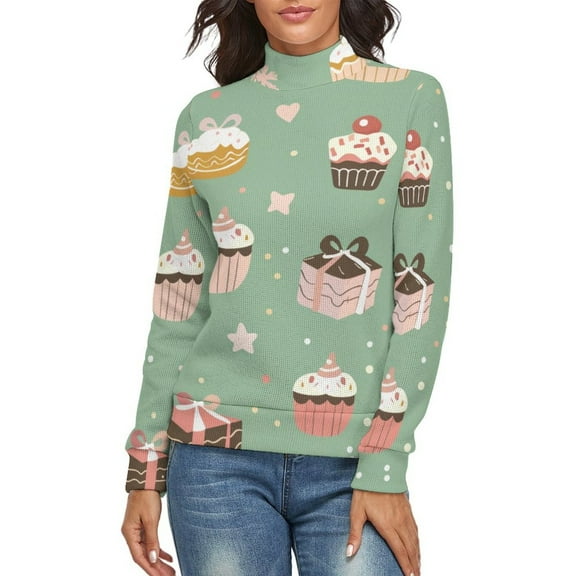 Snow Cake Gift Christmas Women's Turtleneck Sweater Long Sleeve Ribbed Fitted Turtle Neck Casual Fall Winter Collection Top S