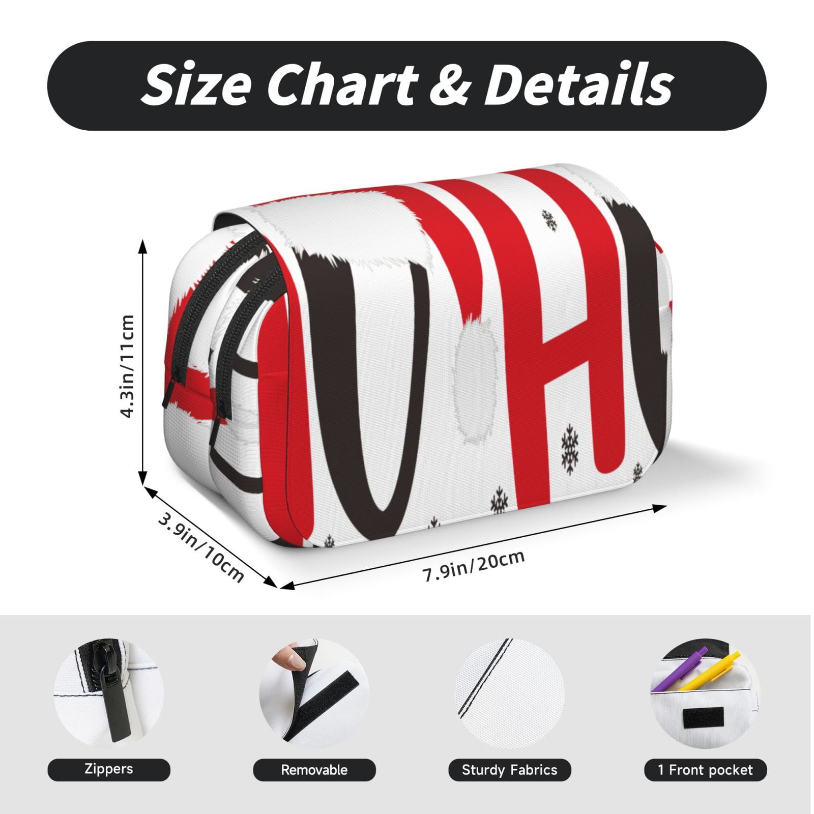 Rateoe HOHOHO Christmas Pattern Double Clamshell Pen Case, Storage Organizer with Two Zipper Compartments– Holds Up to 50 Pencils & Pens