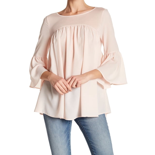 FRENCH CONNECTION Blouse Plissée en Chiffon à Manches Cloche Haut Évasé Capri Blush TP