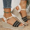 thumbnail image 3 of Rokment Womens Espadrilles Wedges Dressy Sandals Fashionable Casual Open Toe Platform Chunky High Heels Dress Summer Shoes for Ladies Woman Beach Vacation Black Size 6, 3 of 5