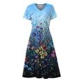 thumbnail image 3 of Gvmfive Women Boho Floral Print Short Sleeve Swing Dress Summer Party Beach Casual Midi Dress, 3 of 4