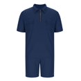 thumbnail image 6 of RYDCOT Men's Summer Casual Loose Track Suits Waffle Lapel Shirt and Elastic Waist Drawstring Shorts Set Casual 2 Pieces Outfits with Pockets Navy, 6 of 6