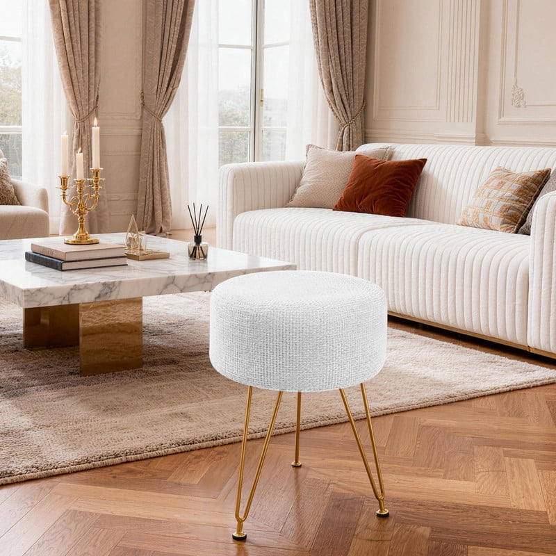 Gianna Round Ottoman, Makeup Cute Soft Small Footstool