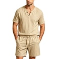 thumbnail image 3 of Zenithor Men's 2 Piece Cotton Linen Sets Summer Short Sleeve Button Placket Shirt and Shorts Casual Outfits for Beach Vacation XS-3XL, 3 of 6