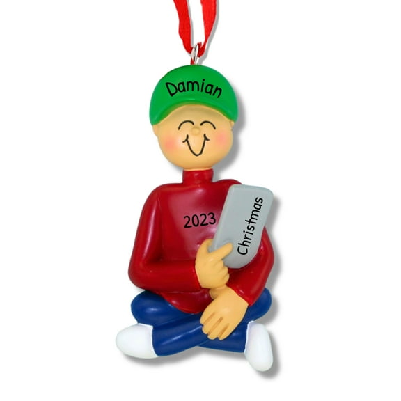 Ornaments by Elves Personalized Boy with Phone Christmas Tree Ornament 2024