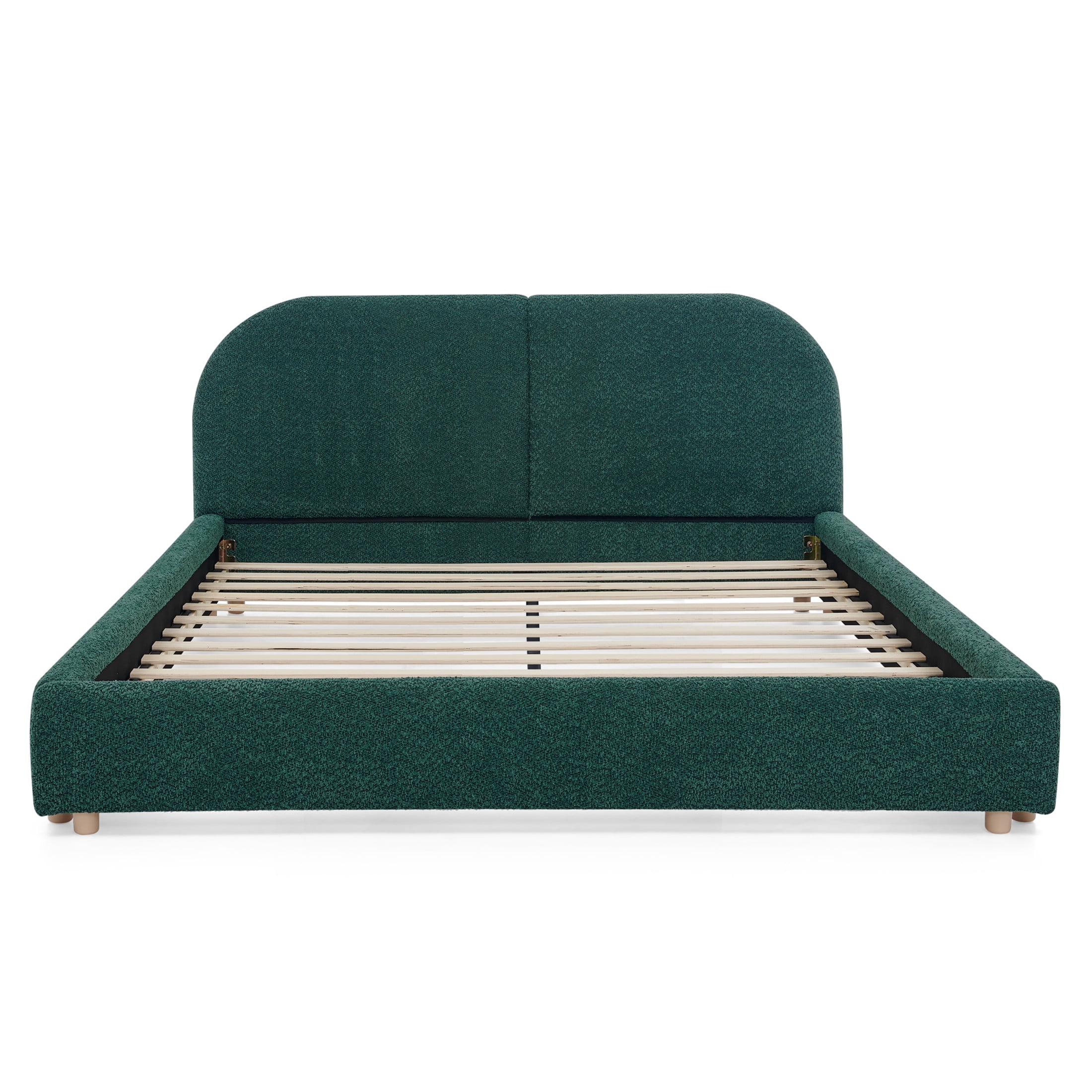 Noble House Roland Queen Size Yarn Upholstered Bed Frame, Tall Curved Headboard Platform Bed, Sturdy Support, Green