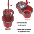 thumbnail image 3 of Spin Mop and Bucket, Microfiber Spin Mop & Bucket for Floor Cleaning, Dust Mop Kit with 3 Mop Heads, Floor Mop with Stainless Steel Wringer Set, Mops and buckets for floors, Red & Gray, 3 of 7