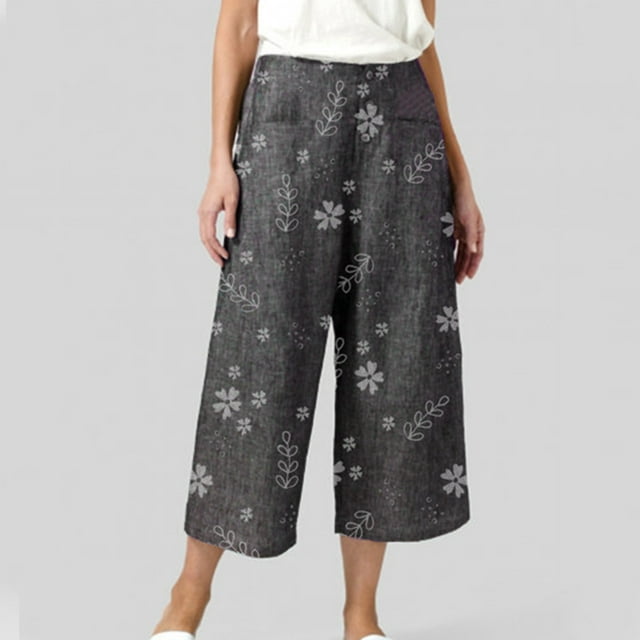 Snoarin Capris d'Été Grande Taille pour Femmes Pantalons Décontractés d'Été pour Femmes Imprimé Floral Taille Haute Pantalons Droits Raccourcis pour Femmes en Solde
