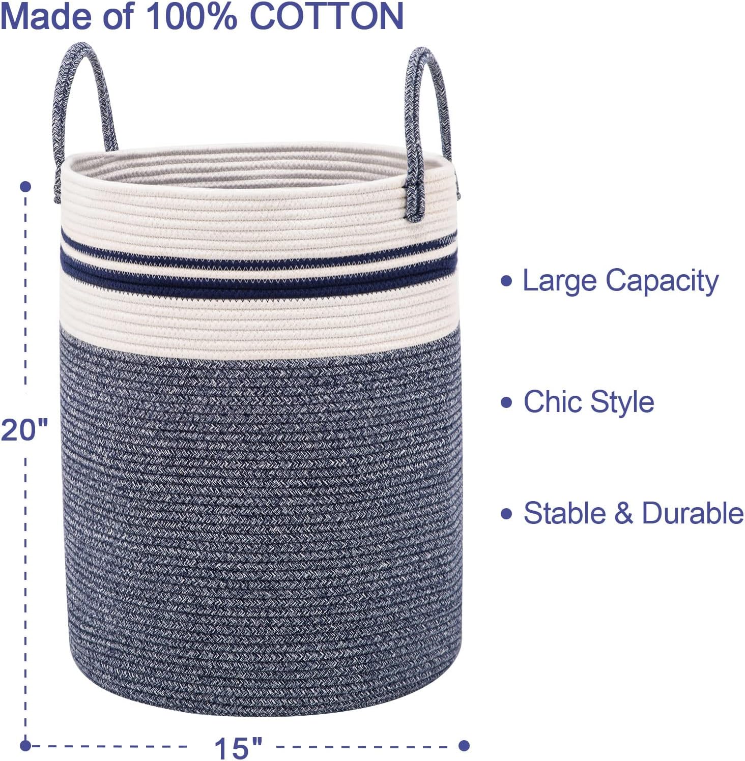 YOUDENOVA Laundry Hamper Basket, Woven 58L Tall Laundry Basket for Blanket Organizer- Nursery Hamper for Bedroom And Bathroom Storage