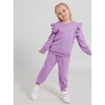 thumbnail image 5 of GYRATEDREAM Girls 2 Piece Outfit Cable Textured Ruffle Sweatshirt Jogger Pants Set, 18M-6T Kids Casual Tracksuit, 5 of 9