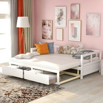 Harper & Bright Designs Twin to King Wooden Daybed with Twin Size Trundle Bed and Two Storage Drawers, Extendable Bed Frame, Sofa Bed for Bedroom Living Room, White