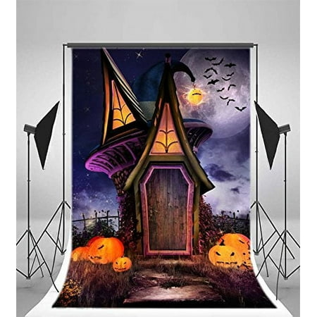 Image of GreenDecor Photography Backdrop 5x7ft Halloween Theme Bat Magic House Pumpkin Laterns Children Baby Kids Portrait Photos Props Shooting Video Studio