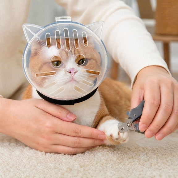 Transparent Cat Hood for Nail Trimming & Bathing, Adjustable Recovery Collar to Prevent Biting & Licking