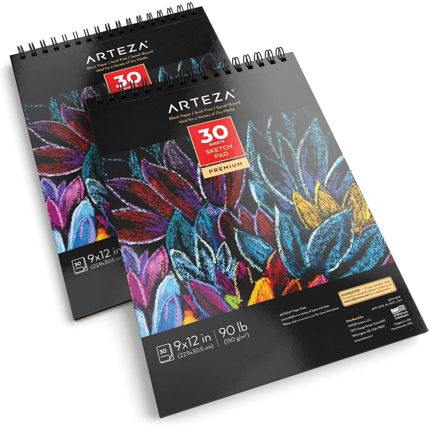 Arteza Black Paper Sketch Pad, 9x12, 30 Sheets of Drawing Paper