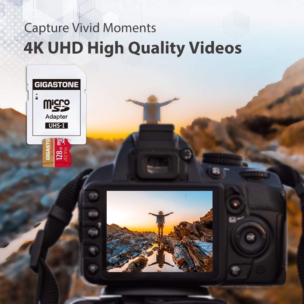 Gigastone 128GB Micro SD Card, 4K Video Recording, 4K Camera Pro, compatible with Nintendo Switch, Dash Cam, GoPro Cameras, R/W up to 100/50 MB/s, Micro SDXC UHS-I A1 V30 Class 10, 2 Pack (2x128GB)