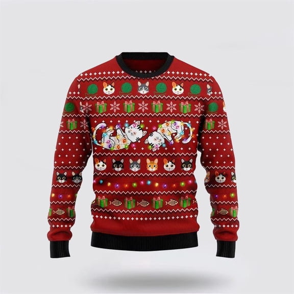 Cat Light Ugly Christmas Sweater – Cat Lover Christmas Sweater