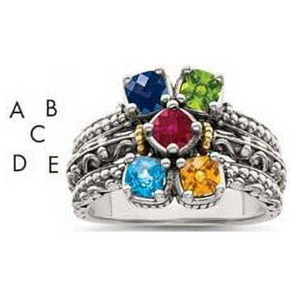 Finest GoldQMR10-5-8 Sterling Silver & 14K Five-Stone Mothers Ring Mounting, Two Tone