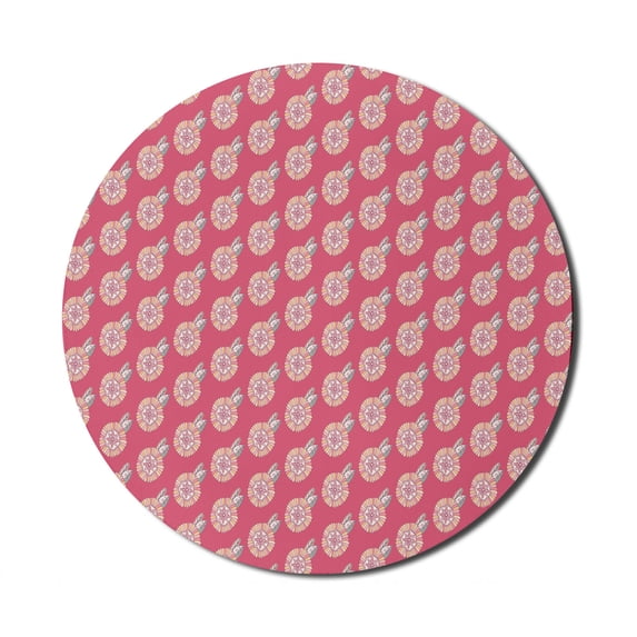 East Mouse Pad for Computers, Pinkish Traditional Ornaments Japanese Flowers in Repeating Design Abstract Art, Round Non-Slip Thick Rubber Modern Gaming Mousepad, 8" Round, Multicolor, by Ambesonne