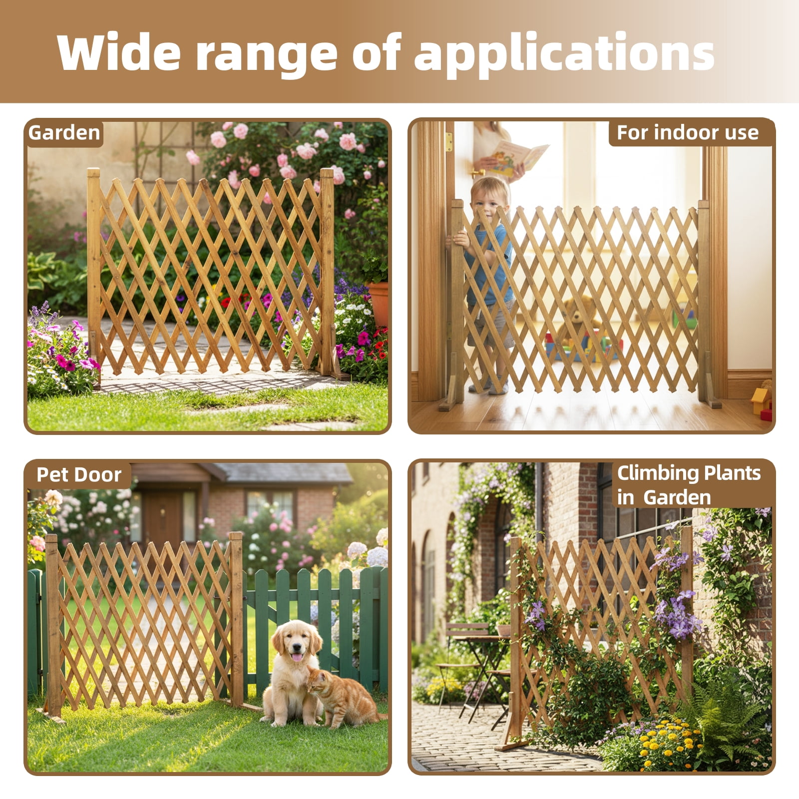 IAJXWI 28" x 63" Extendable Instant Wood Fence, Pet Gate Retractable Fences Barrier Section Partition for Home Garden Indoor Outdoor Yard, 2 pack