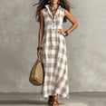thumbnail image 6 of Achuyrbd Women's Plaid Button Front Sleeveless Dress, Collared Long Maxi Shirt Dress with Pockets, Loose Fit Summer Vacation Outfit, S-2XL, 6 of 7