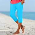 thumbnail image 2 of Minjewel Capri Pants for Women - Casual Stretch High Waist Abdominal Yoga Pants Soft Compression - Workout Base 7/8 Length Bottoms,Sky Blue 3XL, 2 of 5