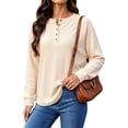thumbnail image 4 of SPROUTOP Blouses for Women Waffle Knit Long Sleeve Shirts Casual Button Up Henley V Neck Tunic Tops Basic Tees, 4 of 10