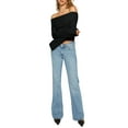 thumbnail image 3 of Womens Off Shoulder Ribbed Knit Crop Sweaters Long Sleeve Slim Pullover Jumper Tops, 3 of 6