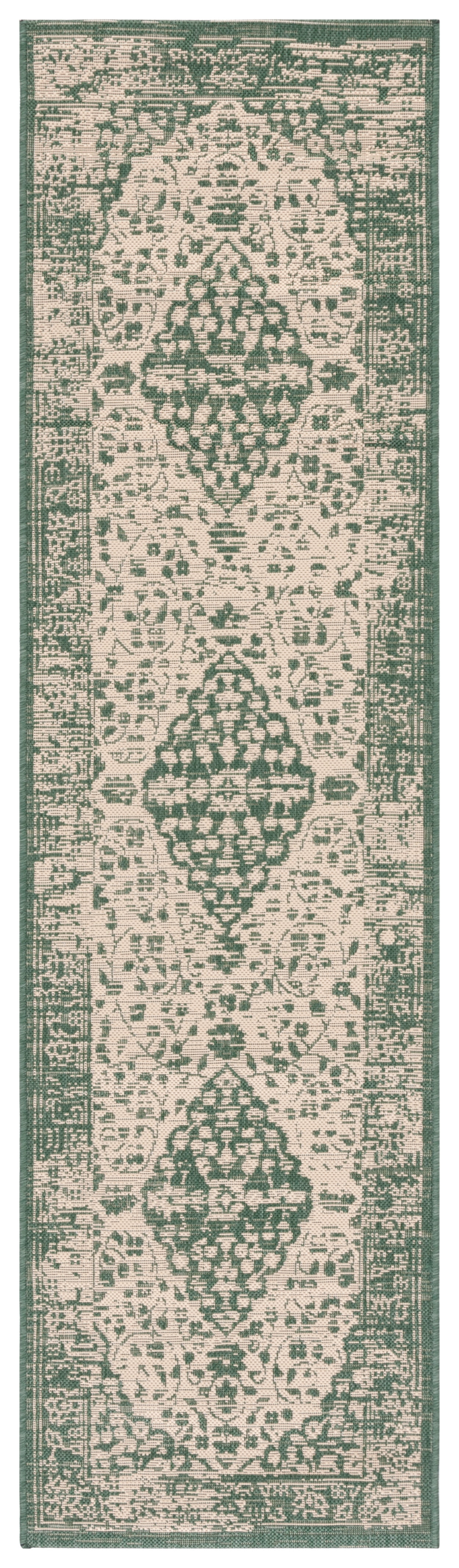 Safavieh Courtyard Layne Medallion Indoor/Outdoor Runner Rug, Beige/Dark Green, 2'3" x 8'