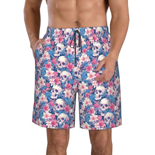 Balery Skull Traje de Baño Estilo Hawaiano para Hombre, Shorts de Secado Rápido con Bolsillos-Medium