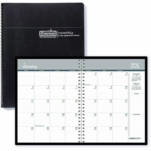 House of Doolittle 262502 11 in. x 8.5 in. 62-Month (Dec 2025-Jan 2031) Recycled Monthly 5-Year/62-Month Planner - Black Cover