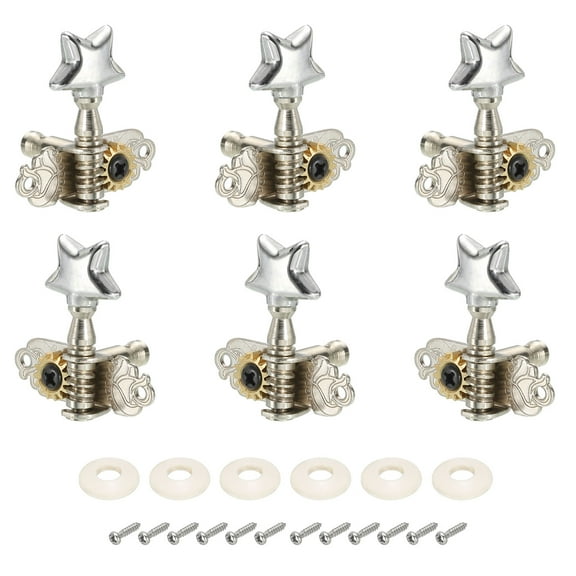 Classical Guitar String Tuning Pegs Chrome Plated Machine Heads Tuning Keys Tuners Single Hole 3L 3R, Silver Tone, 6Pack