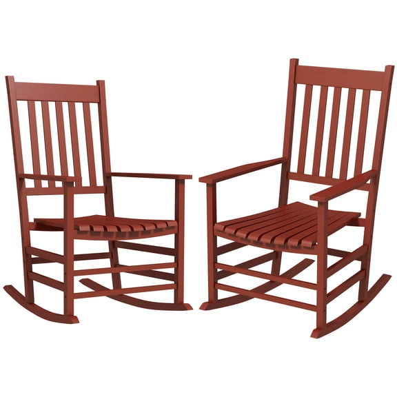 Patio Furniture Outsunny Outdoor Rocking Chair Set of 2, Patio Wooden Rocking Chair with Smooth Armrests, High Back for Garden, Balcony, Porch, Supports Up to 352 lbs., Wine Red,Outdoor Sofa