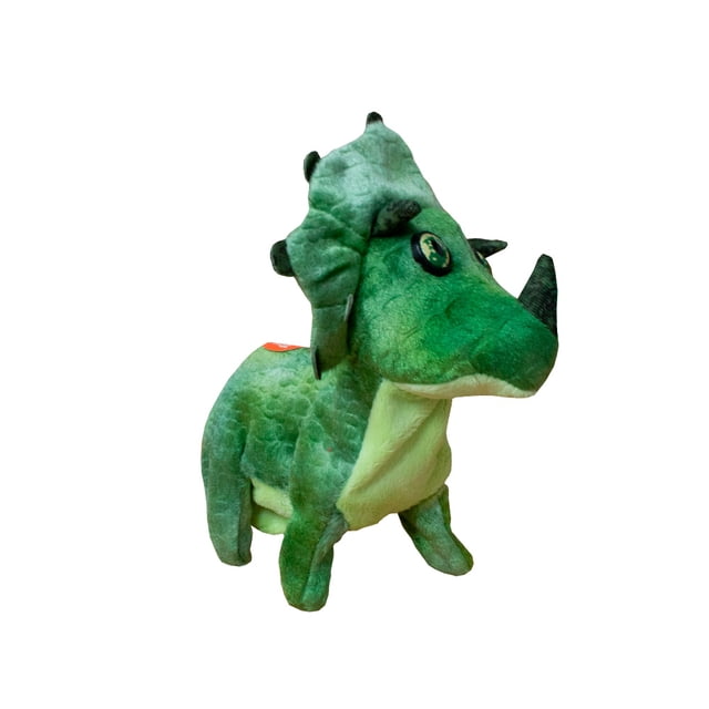 Dinosaurio De Peluche Triceraptors Verde Con Movimiento Y Sonido Importadora La Merced Tela de Felpa