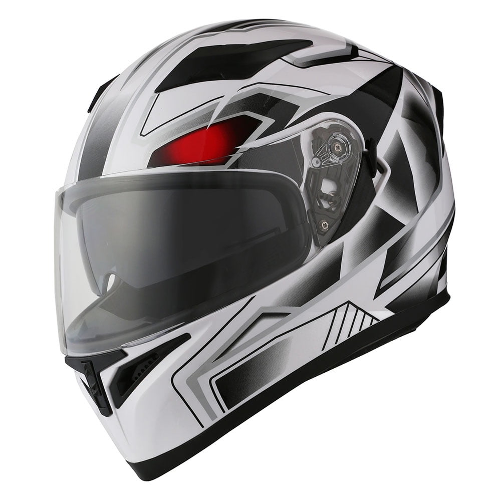 1Storm Motorcycle Full Face Helmet Street Bike Dual Visor/Sun Shield N-HJK316 Panther White