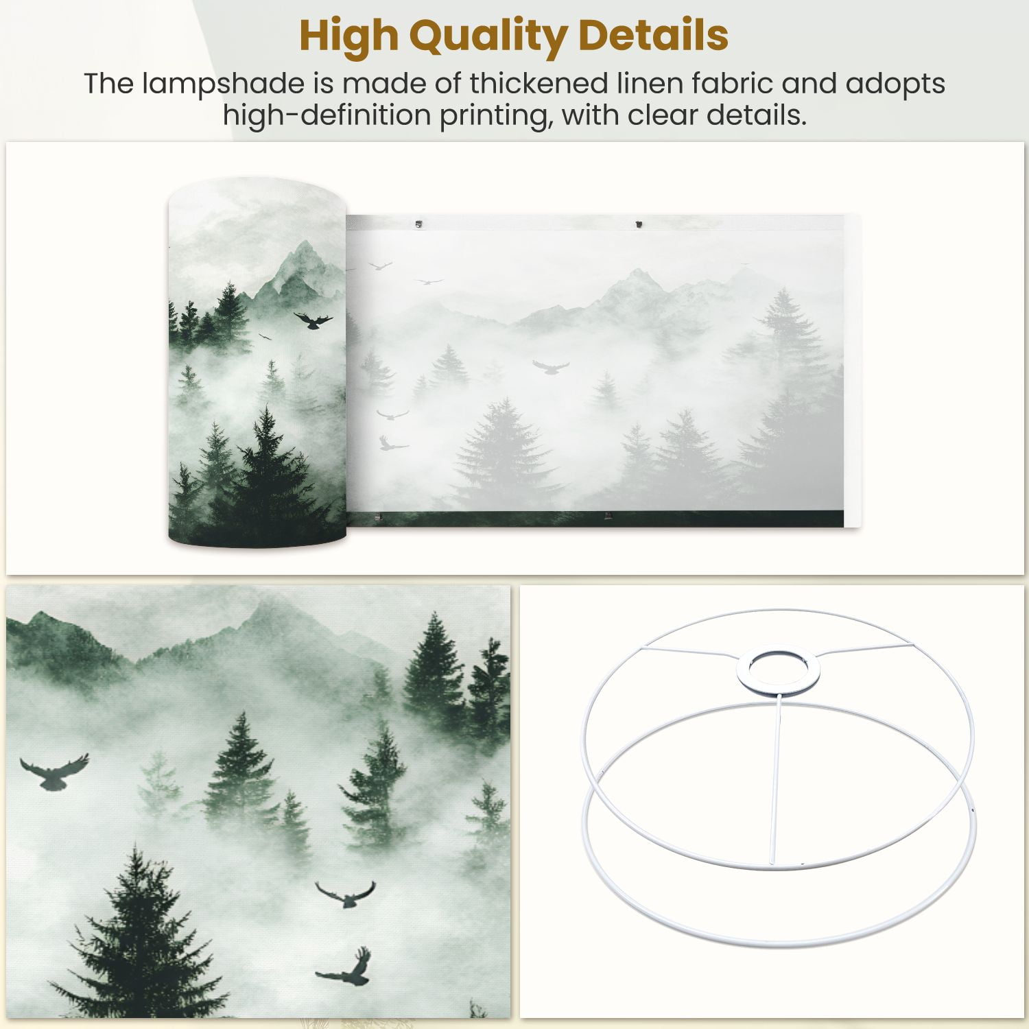 Lampshades 2 Pack Printing Forest Rustic Farmhouse Deer Mountain Trees Fog Birds 13"x13"x10" Light Shade for Table Lamps Floor Lamps Drum Lamp Shades Lampshade Replacement Easy Assembly