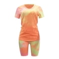 thumbnail image 3 of GILIGEGE Womens Two Piece Outfits,Bodycon Short Sleeve V Neck Shorts Set,Summer Casual Tie-Dye Two-Piece Outfits Sweatsuits,Lady Split 2 Piece Sports Suit Set,Biker Short Workout Sets Orange M, 3 of 5