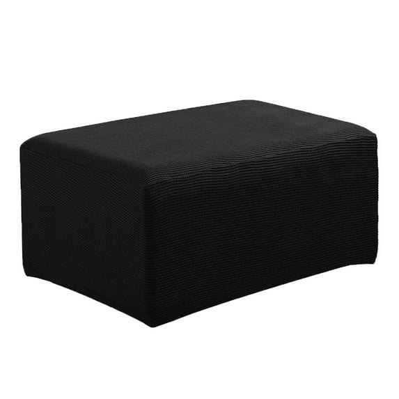 Stretch Jacquard Ottoman Pouf Cover Small Footrest Stool Slipcover Black