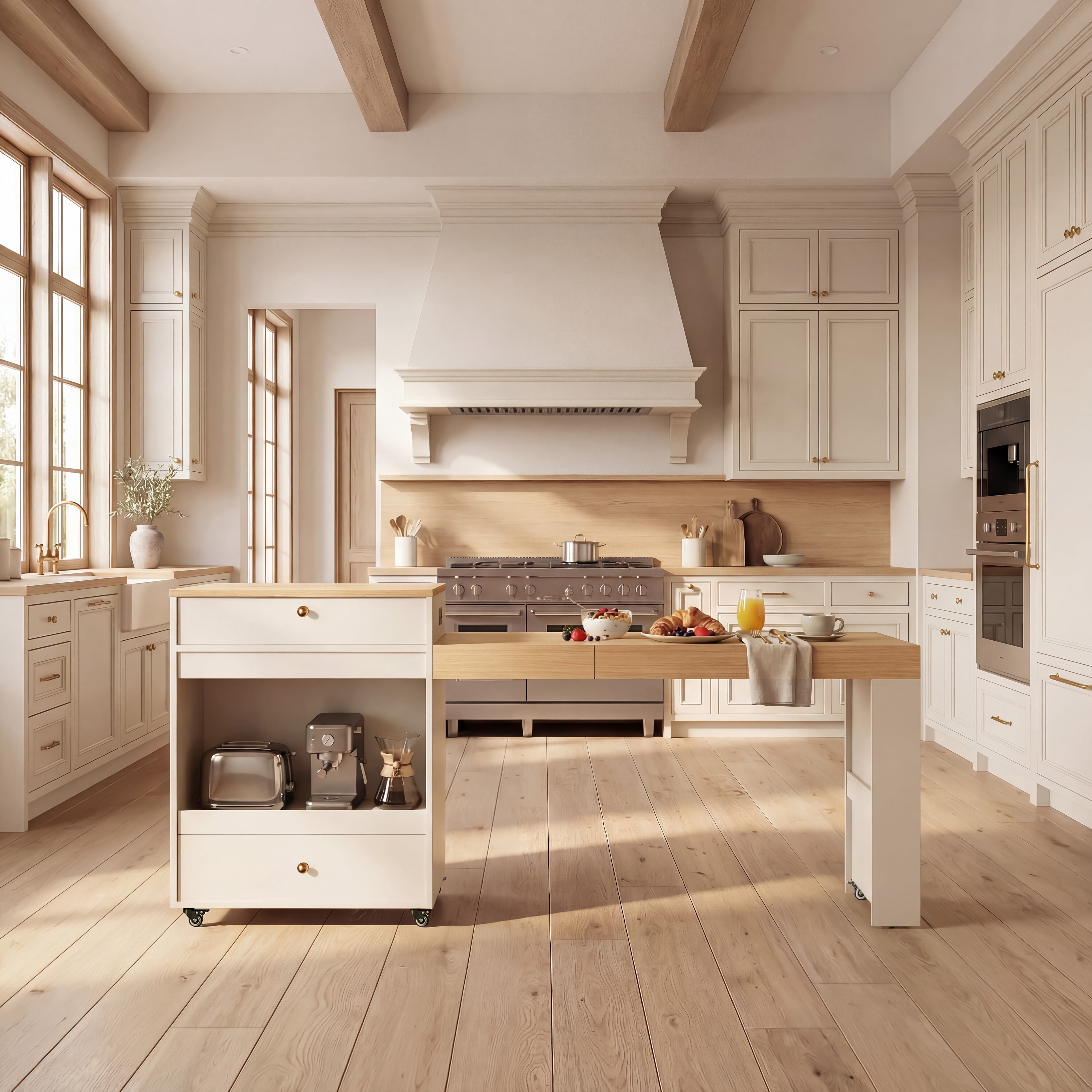 Mintazer 78.8'' Power Outlet Rolling Kitchen Island with 3-Stage Extendable Dining Table for 6-8, Kitchen Storage Cabinet with 2 Drawers and 3 Spice Rack for Pantry, Kithen, Dining Room, White