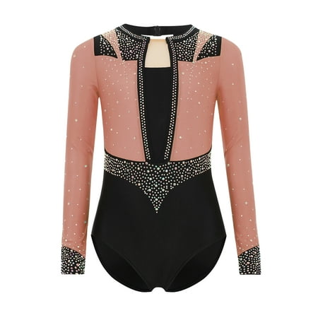 Miutii Kids Girls Sports Bodysuit One Piece Figure Ice Skating Unitards Sparkle Gymnastics Leotard Dusty Pink 8