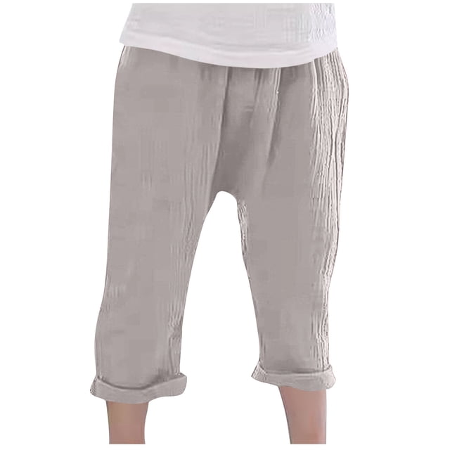 Odeerbi 1-11 Años Niños Niñas Algodón Lino Pantalones Recortados Verano Color Sólido Drop Crotch Pantalones Arrugados Pantalones Transpirable Ligero