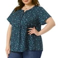 thumbnail image 2 of DARING DIVA Women's Plus Floral Half Placket Short Sleeve Casual Blouse 3X Dark Blue, 2 of 6